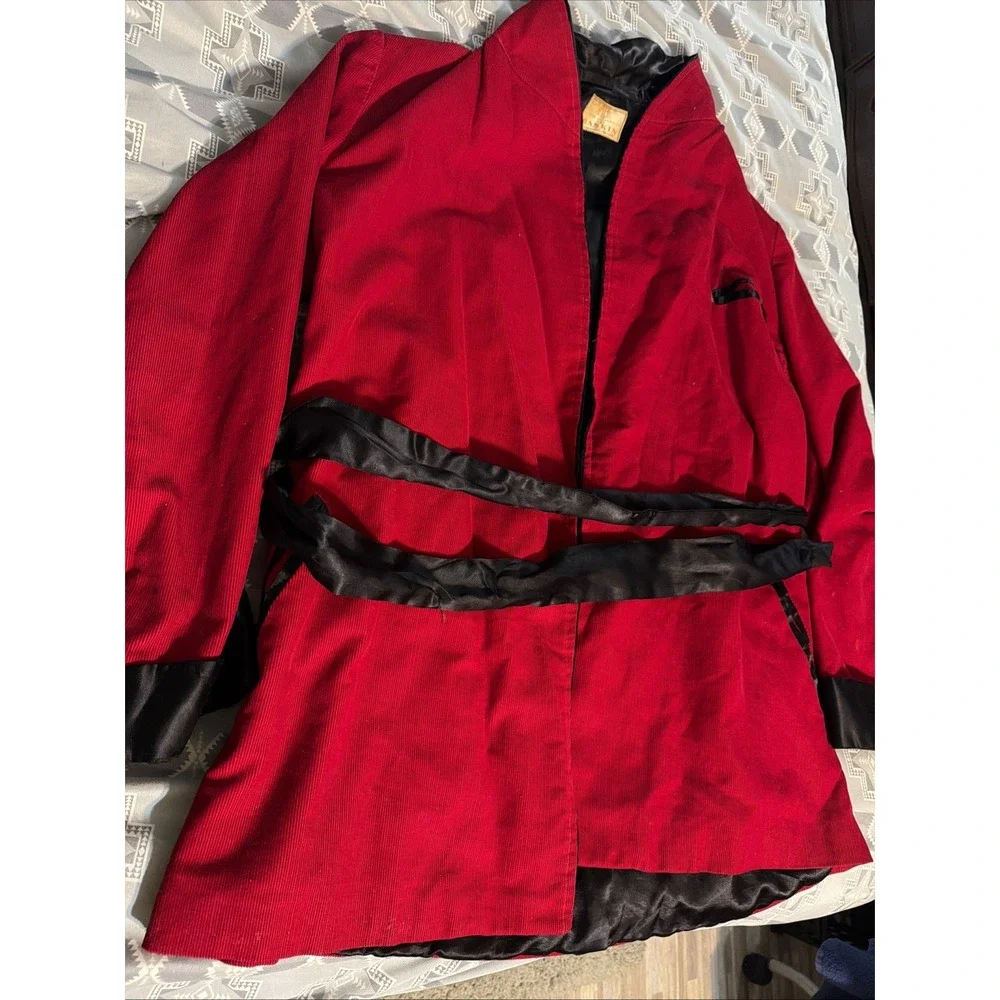 VTG 50-60s Baskin Chicago Mens Large , Red Corduroy Smoking Jacket Lounging Robe